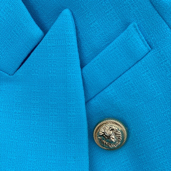 Turquoise Double-Breasted Blazer Gold Tone Buttons - Picture 13 of 14